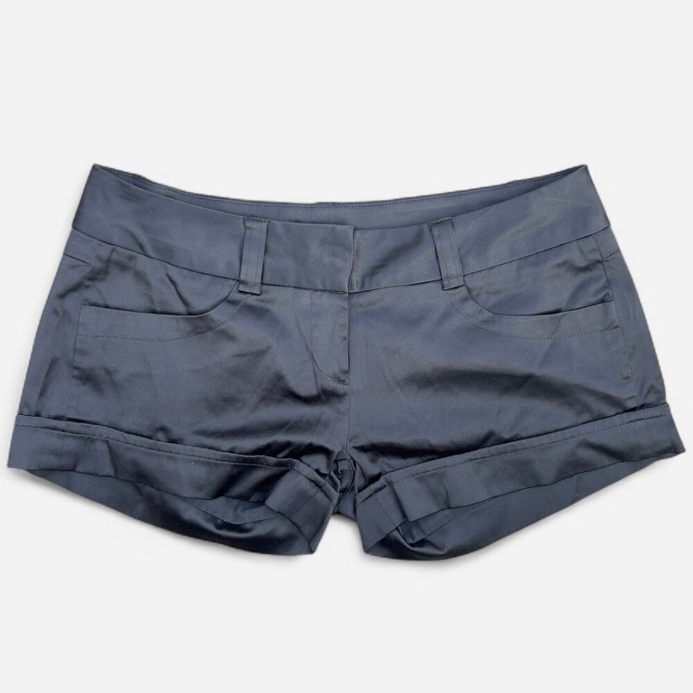 Pinkie Y2K Black Satin Rockstar Micro Shorts